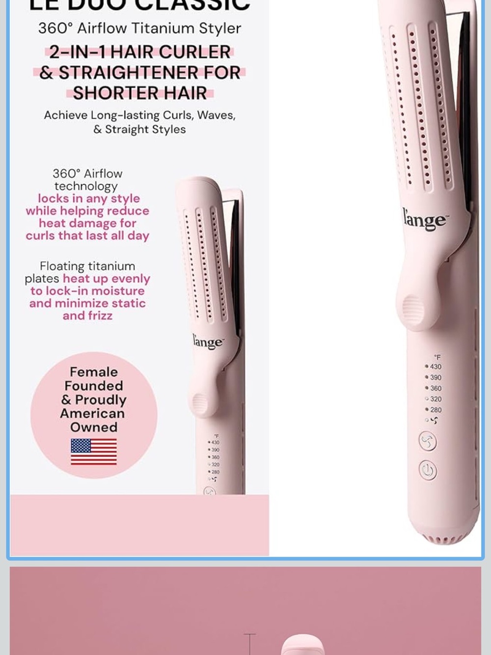 Lange 2-in-1 Hair Curler & Straightener - Light Pink